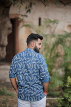Indigo Cotton Dabu Printed Short Kurta