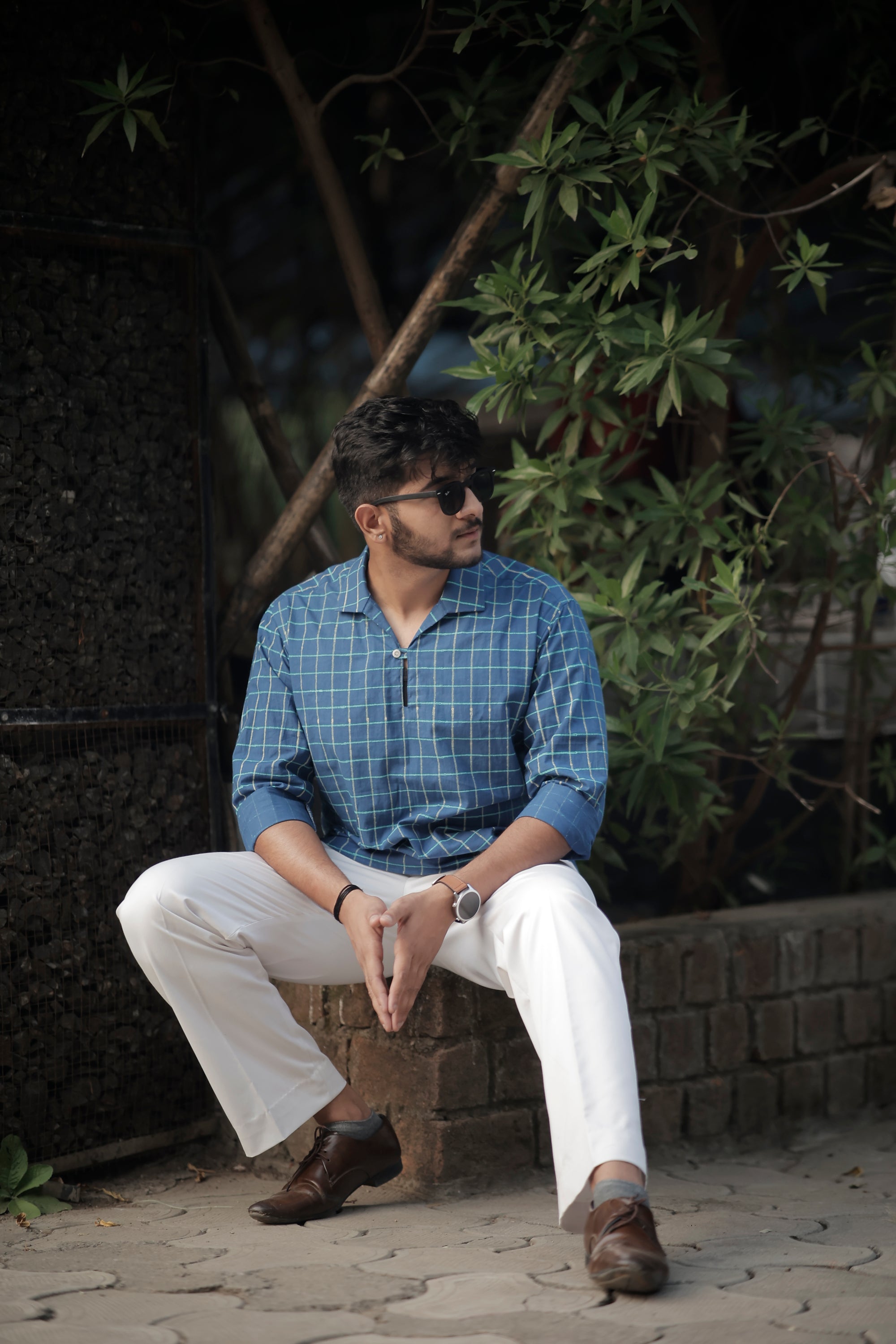 Yale Blue Hand Printed Checks Shirt
