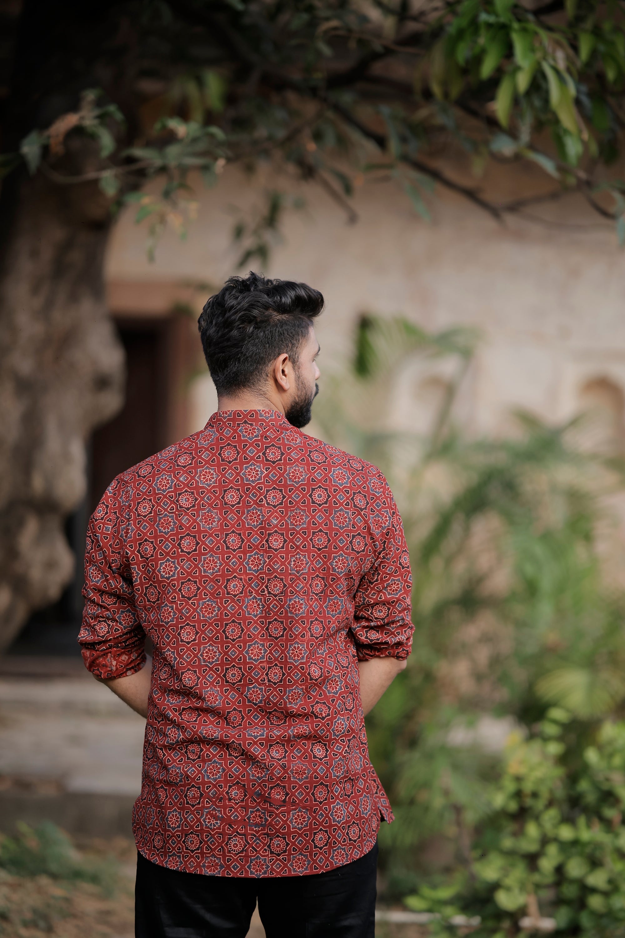 Maroon Ajrakh Printed Short Kurta