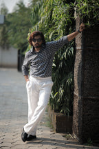 Gray & White Hand Block Cotton Printed Shirt