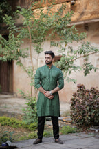 Olive Green Kurta With Handmade Button
