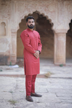 Maroon Self Printed Kurta & Trouser Set
