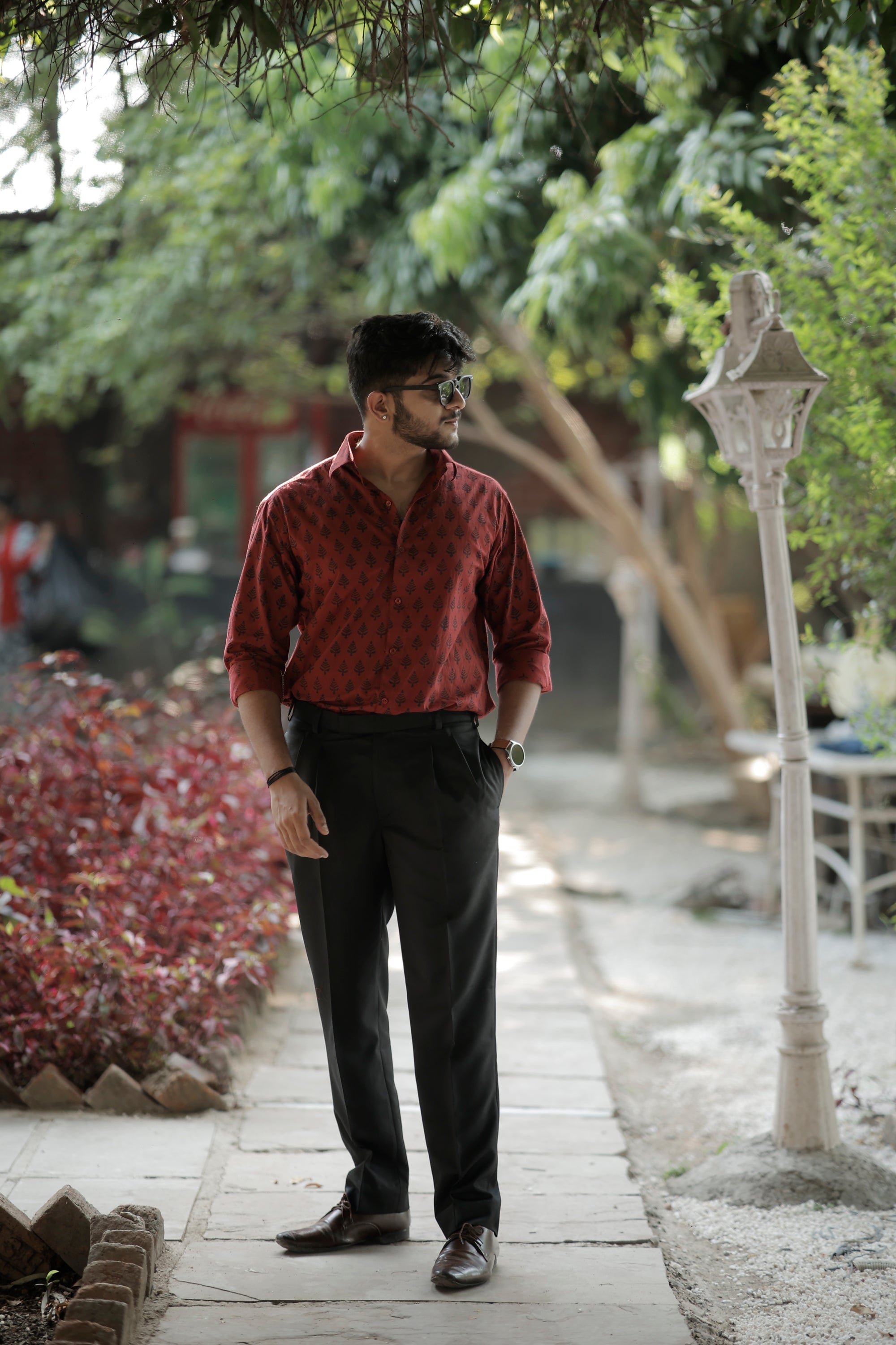 Maroon White Black Hand Block Printed Cotton Shirt