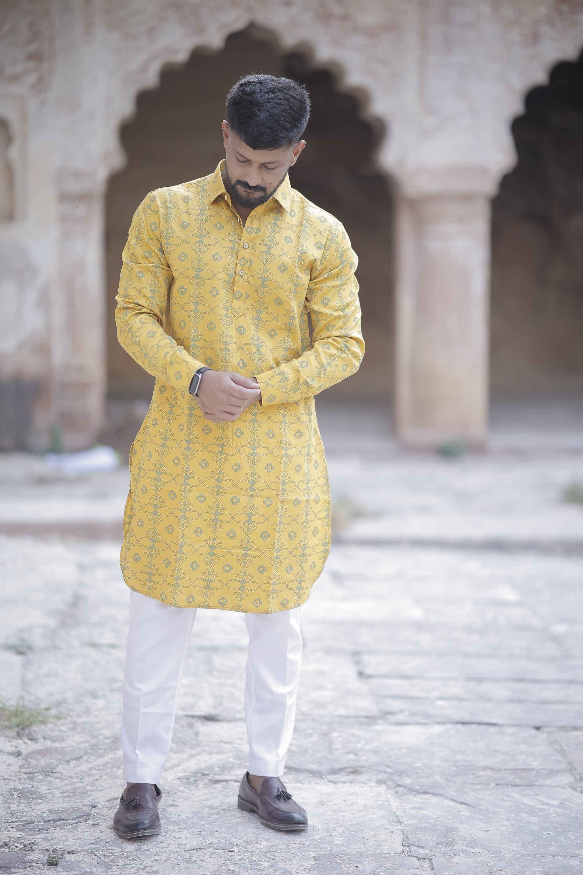 Mustard Yellow Pathani Kurta