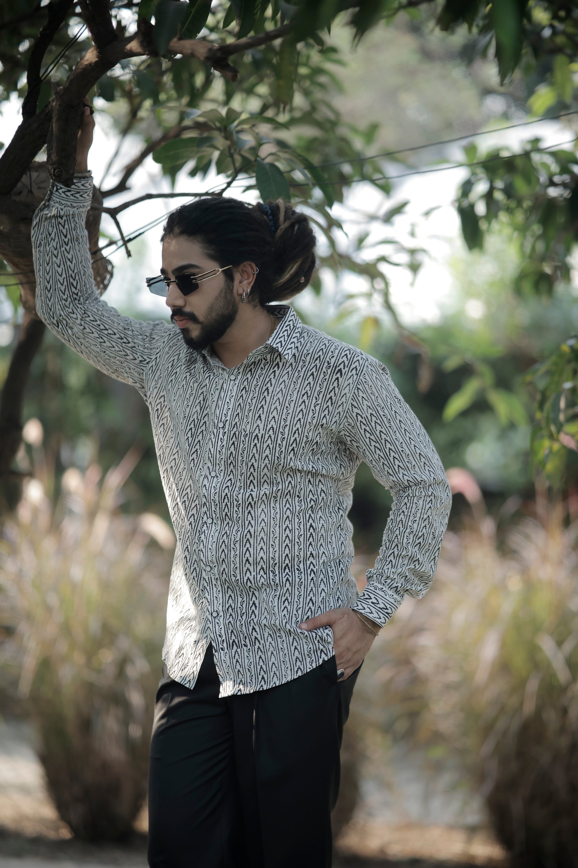 White & Black Tribal Geometric Printed Shirt