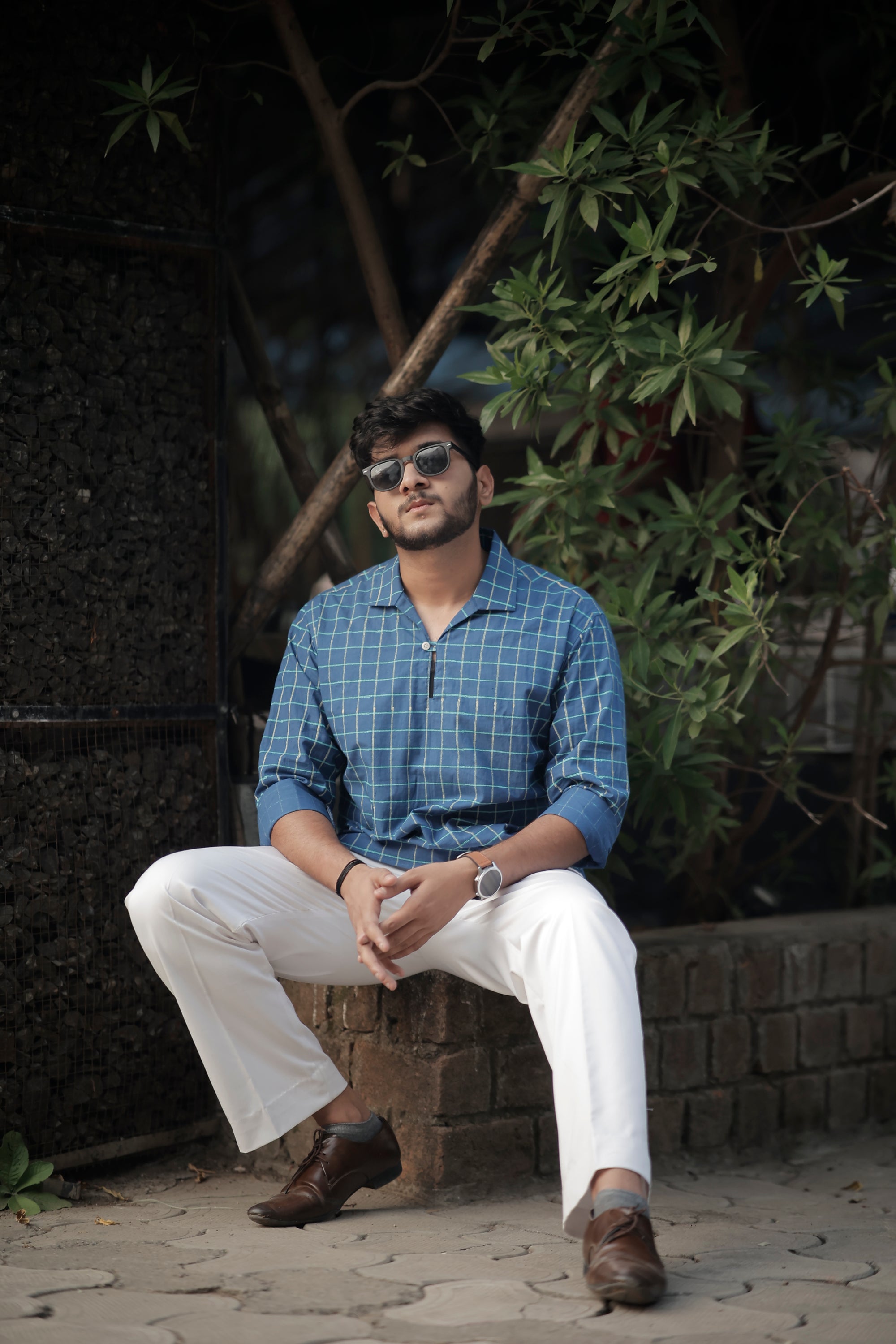 Yale Blue Hand Printed Checks Shirt
