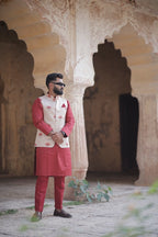 Maroon & Beidge 3 Piece Kurta Jacket Set