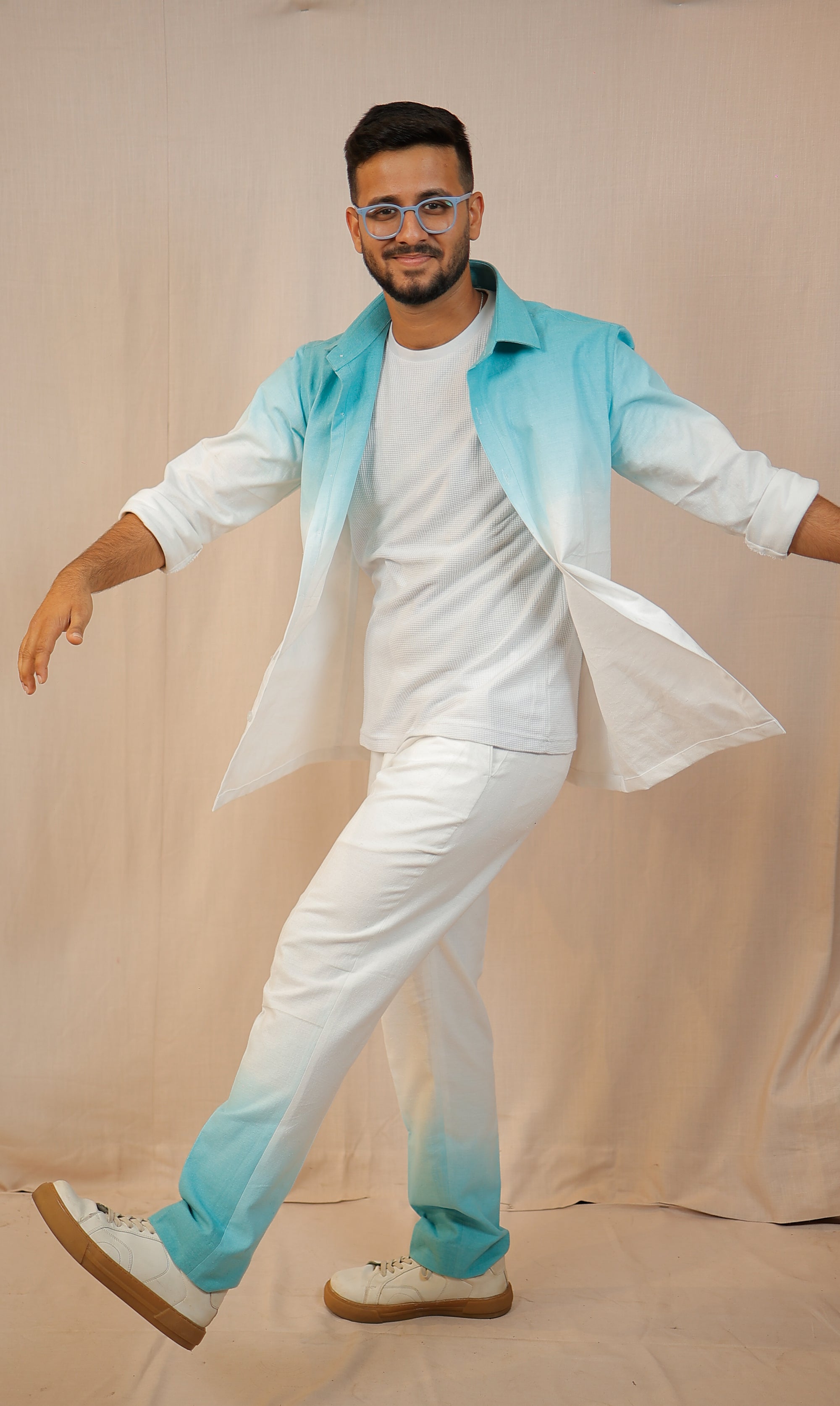 White to Blue Ombre Shirt & Pants Co-Ord set