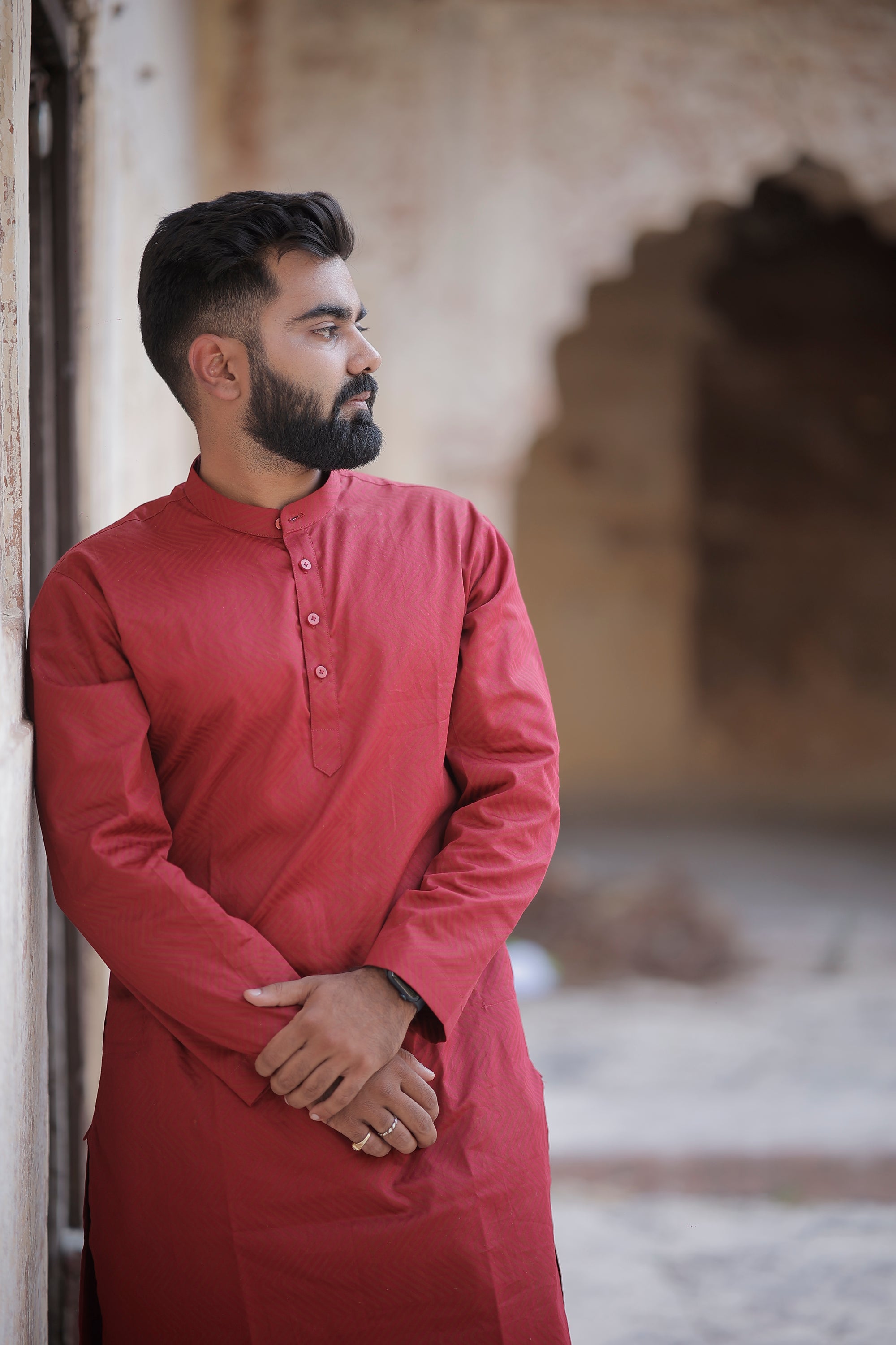 Maroon Self Printed Kurta & Trouser Set