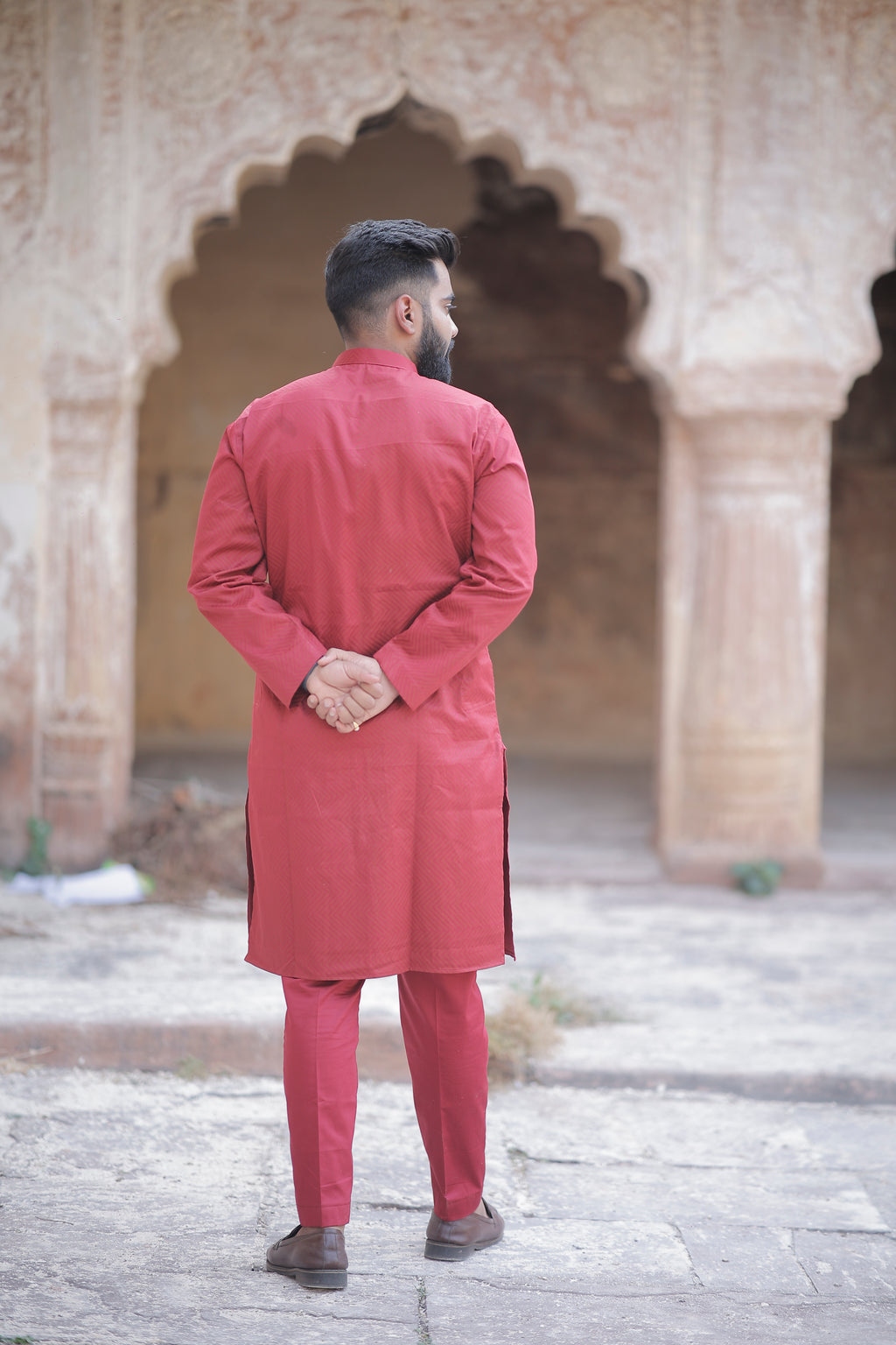 Maroon Self Printed Kurta & Trouser Set