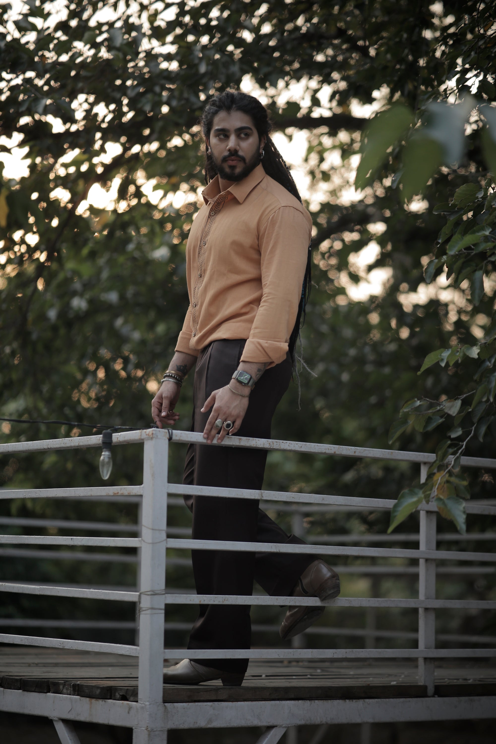 Splicing Hand Printed Beige Color Shirt