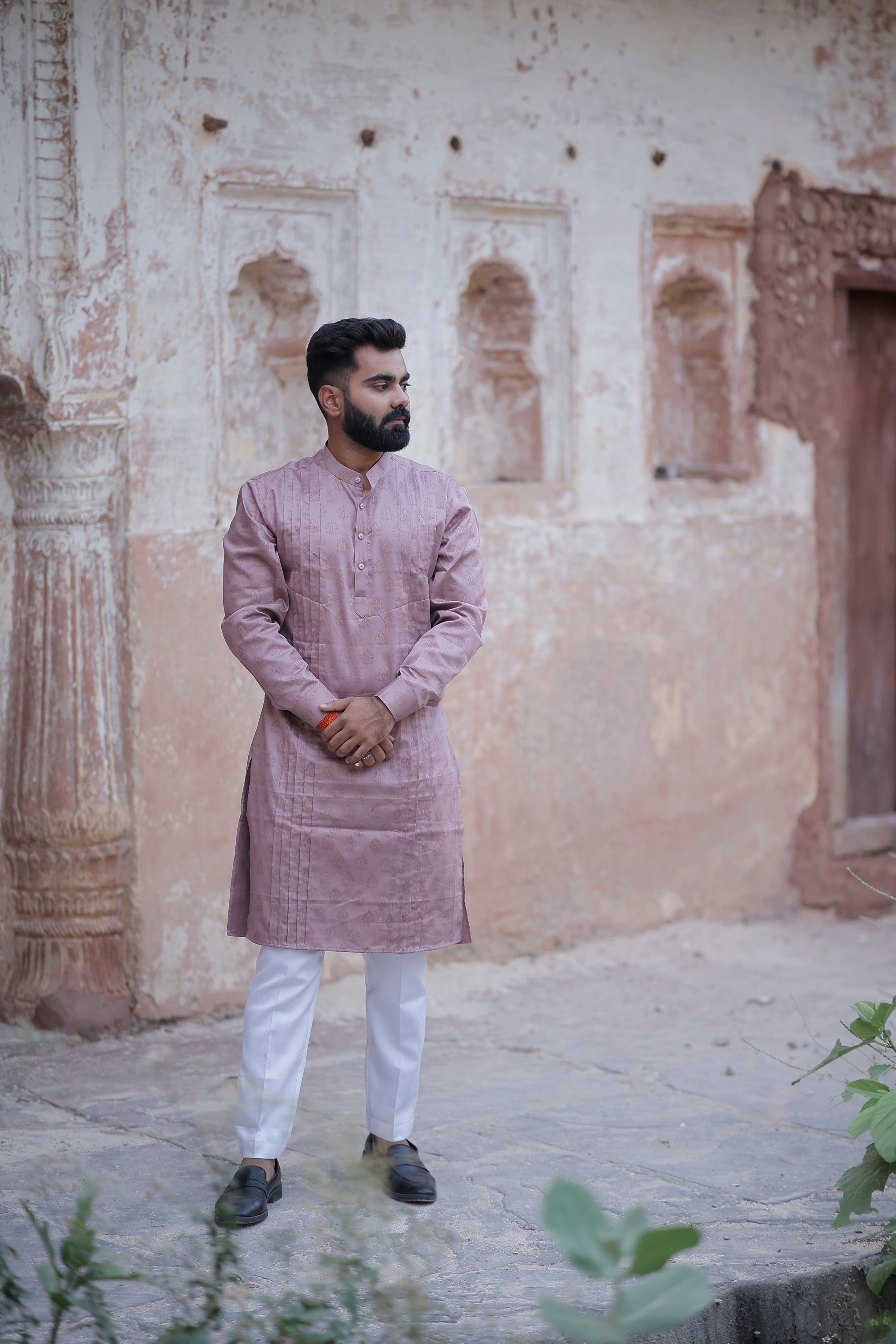 Onion Pink Pleated Kurta