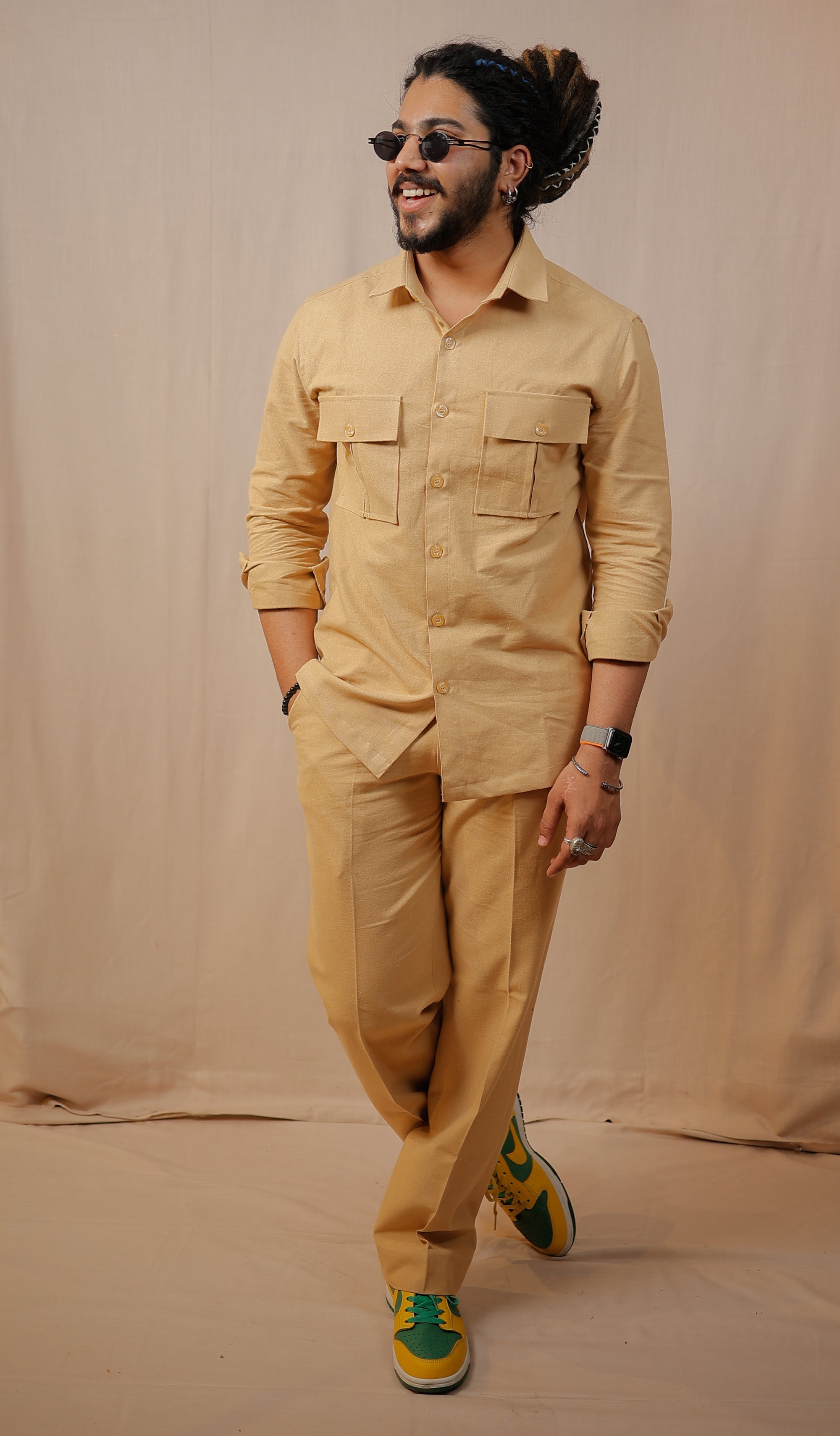 Solid Beige Colour-Blocked Co-Ord set