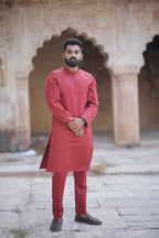 Maroon Self Printed Kurta & Trouser Set
