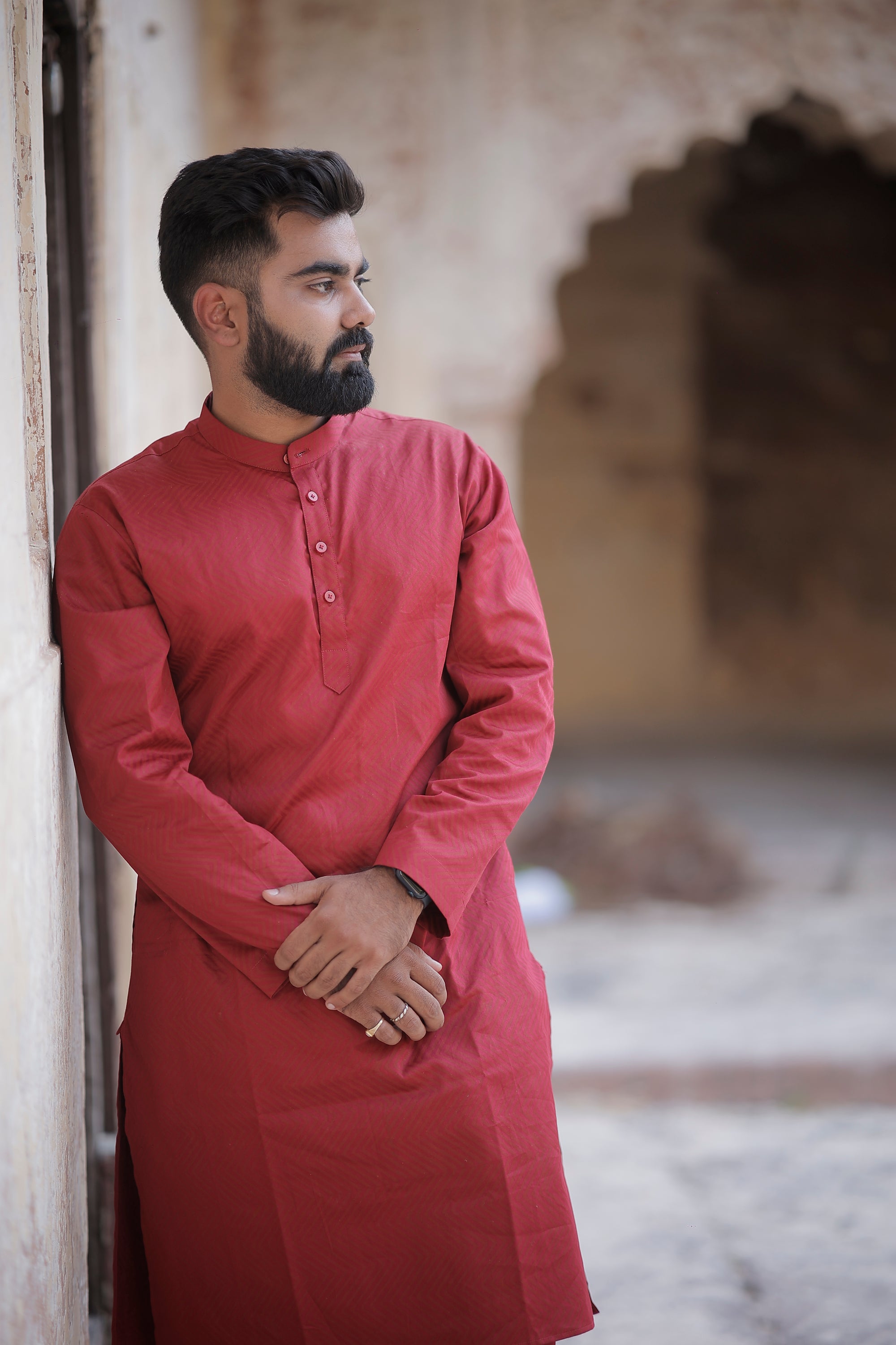 Maroon Self Printed Kurta & Trouser Set