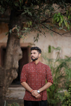 Maroon Ajrakh Printed Short Kurta