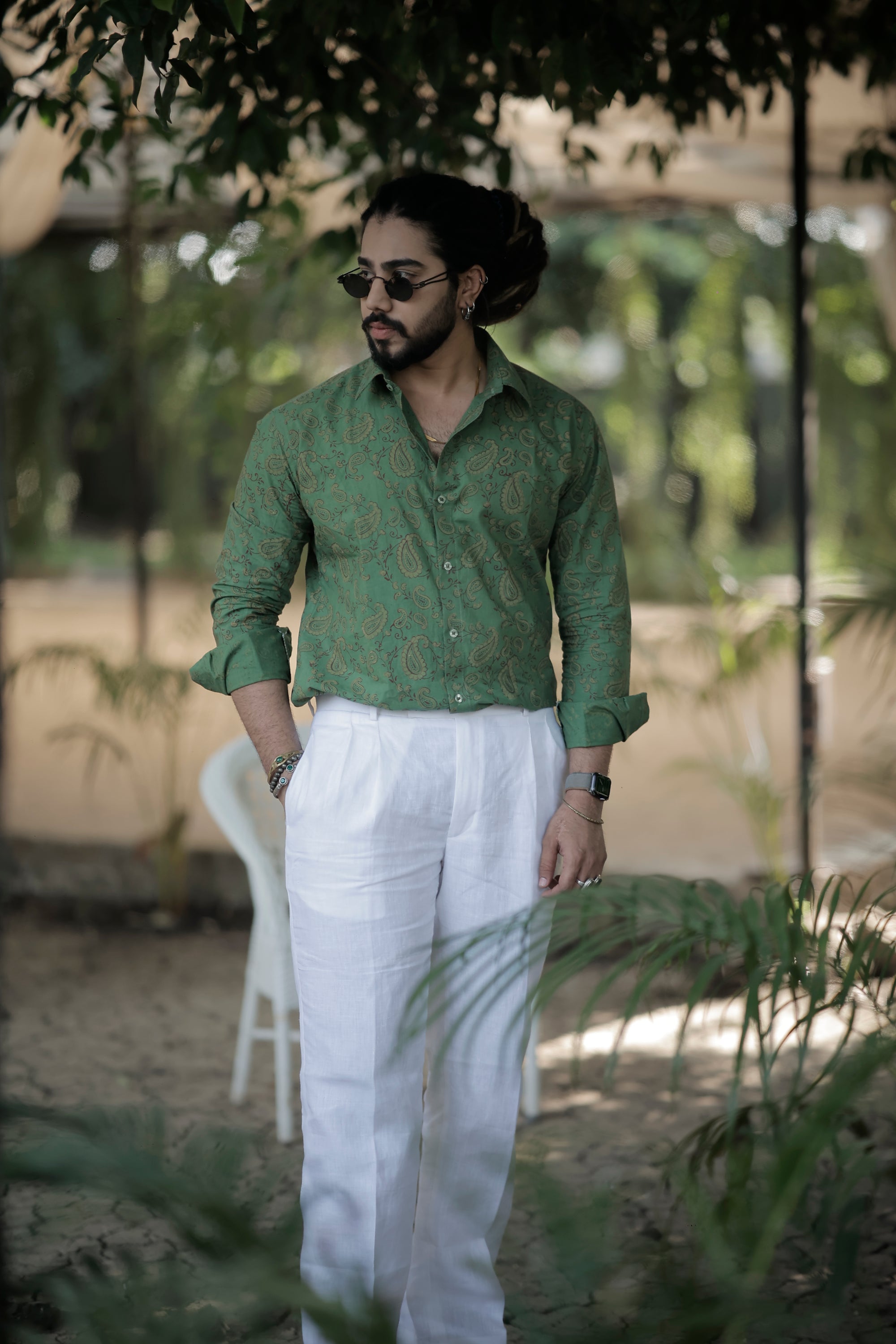 Green Paisley Hand Block Printed Cotton Shirt