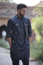 Mid Night Blue 3 Piece Kurta Jacket Set