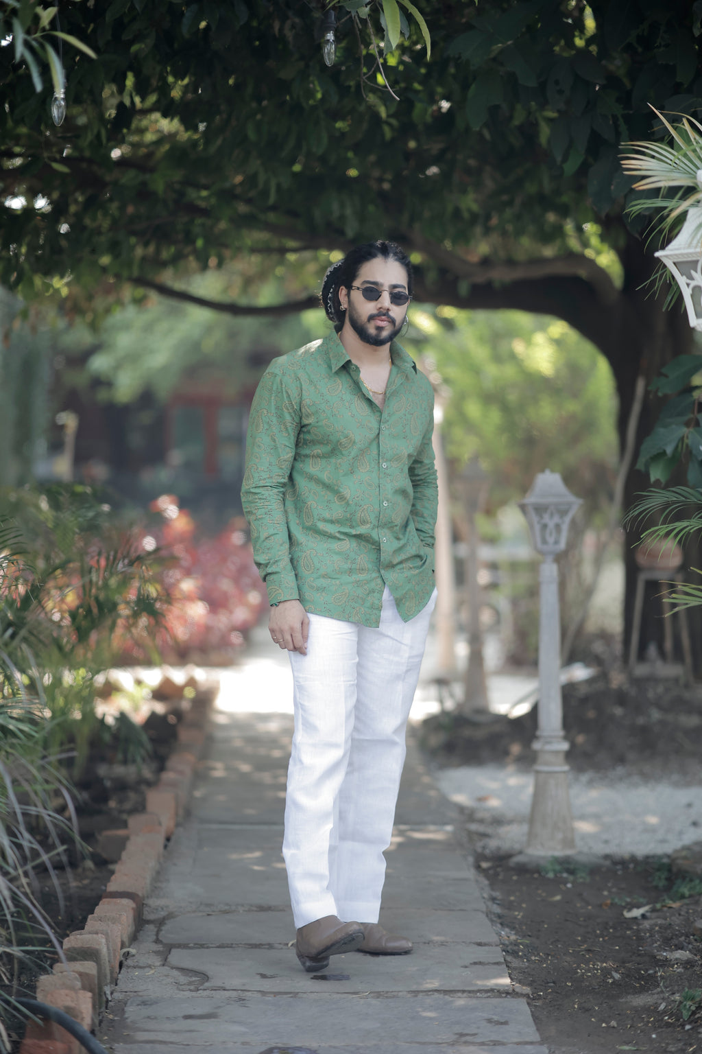 Green Paisley Hand Block Printed Cotton Shirt