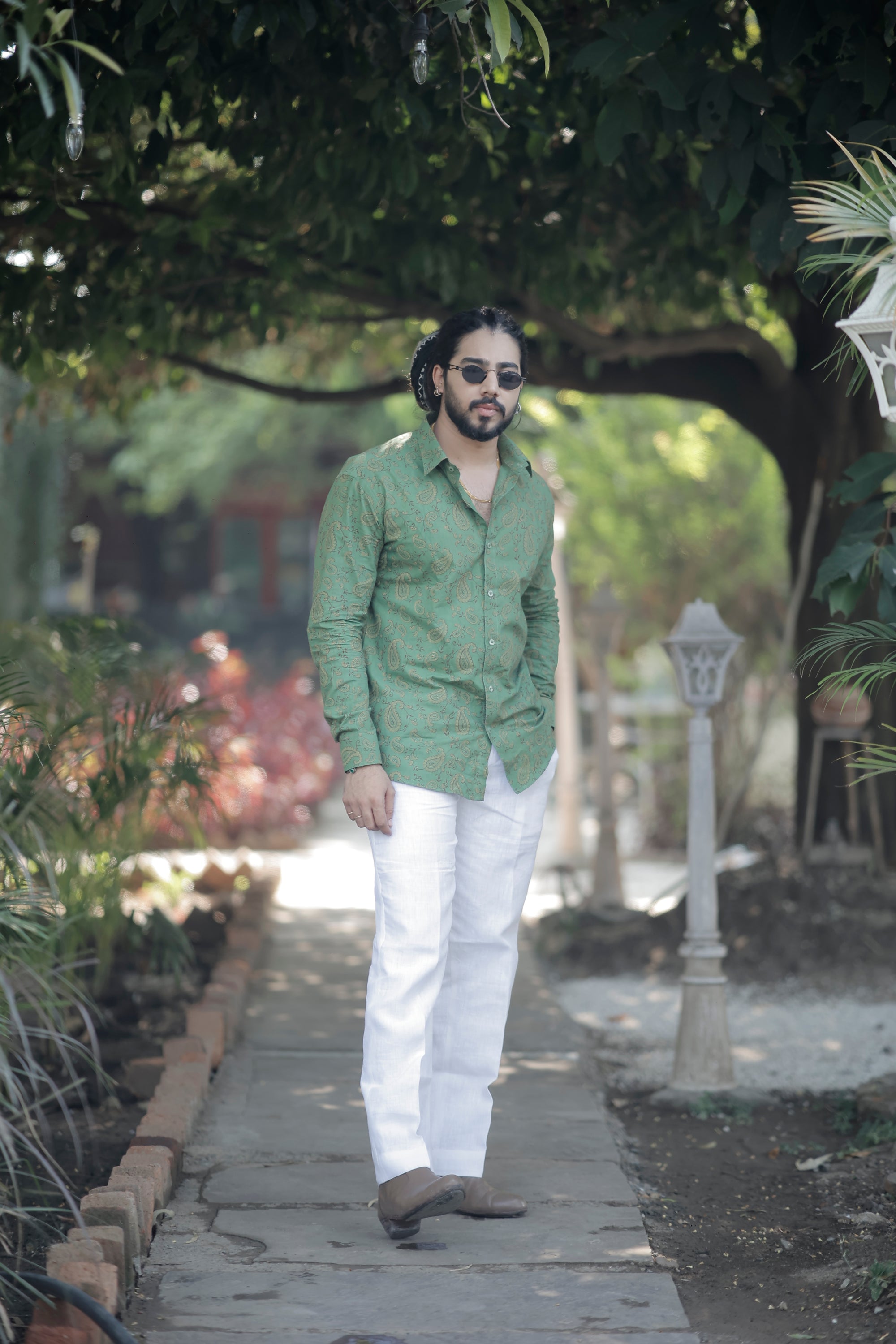 Green Paisley Hand Block Printed Cotton Shirt