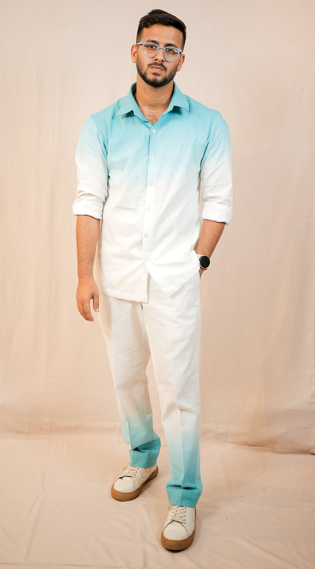 White to Blue Ombre Shirt & Pants Co-Ord set