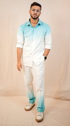 White to Blue Ombre Shirt & Pants Co-Ord set