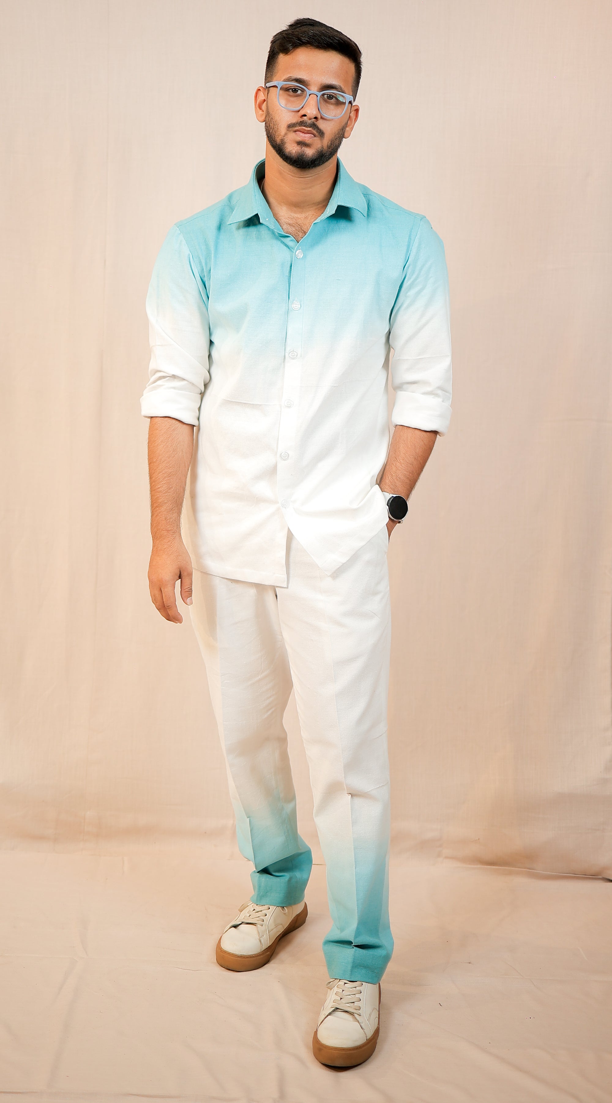 White to Blue Ombre Shirt & Pants Co-Ord set