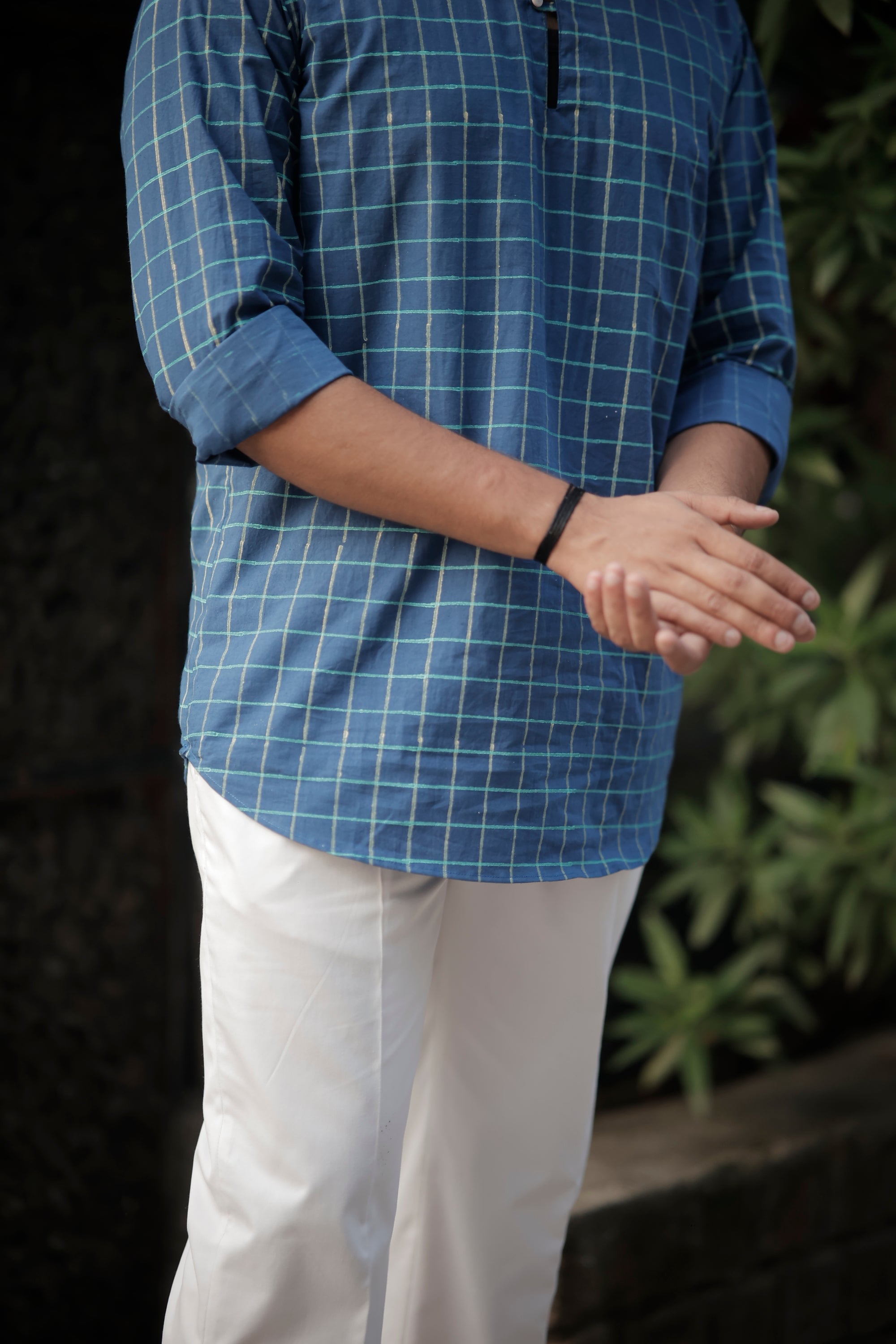 Yale Blue Hand Printed Checks Shirt