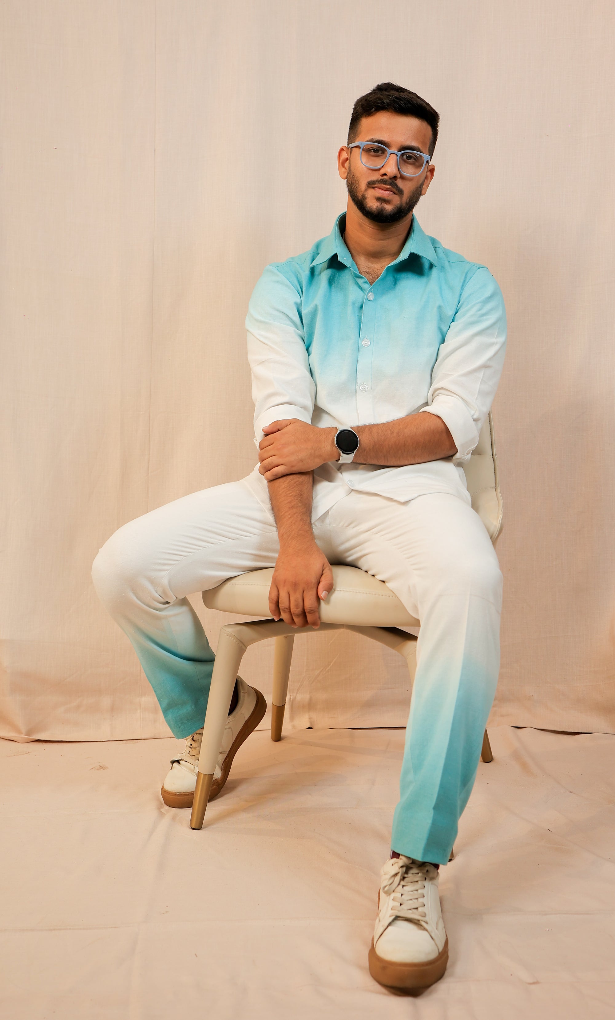 White to Blue Ombre Shirt & Pants Co-Ord set