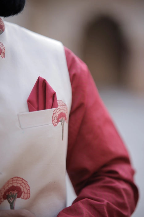 Maroon & Beidge 3 Piece Kurta Jacket Set