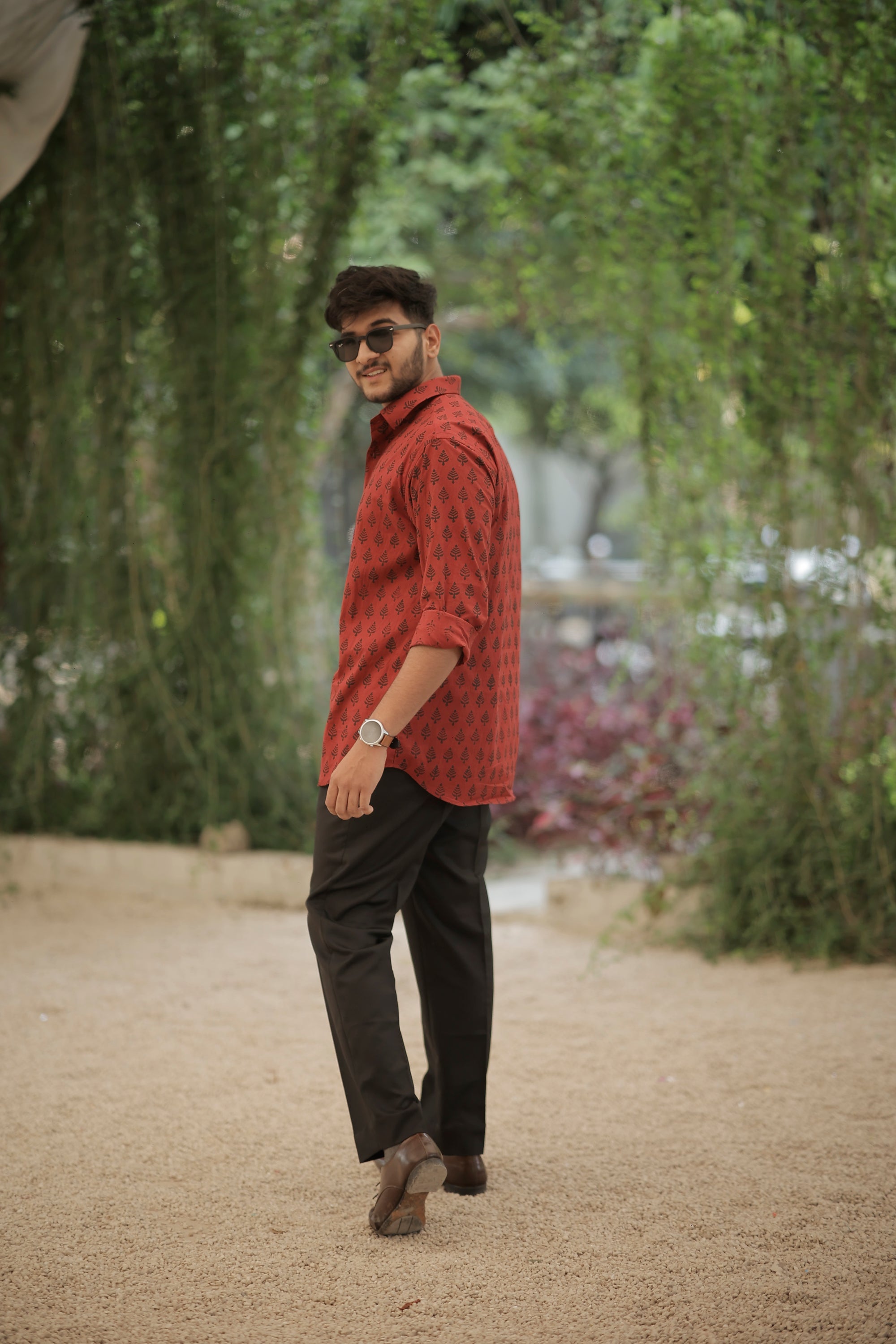 Maroon White Black Hand Block Printed Cotton Shirt