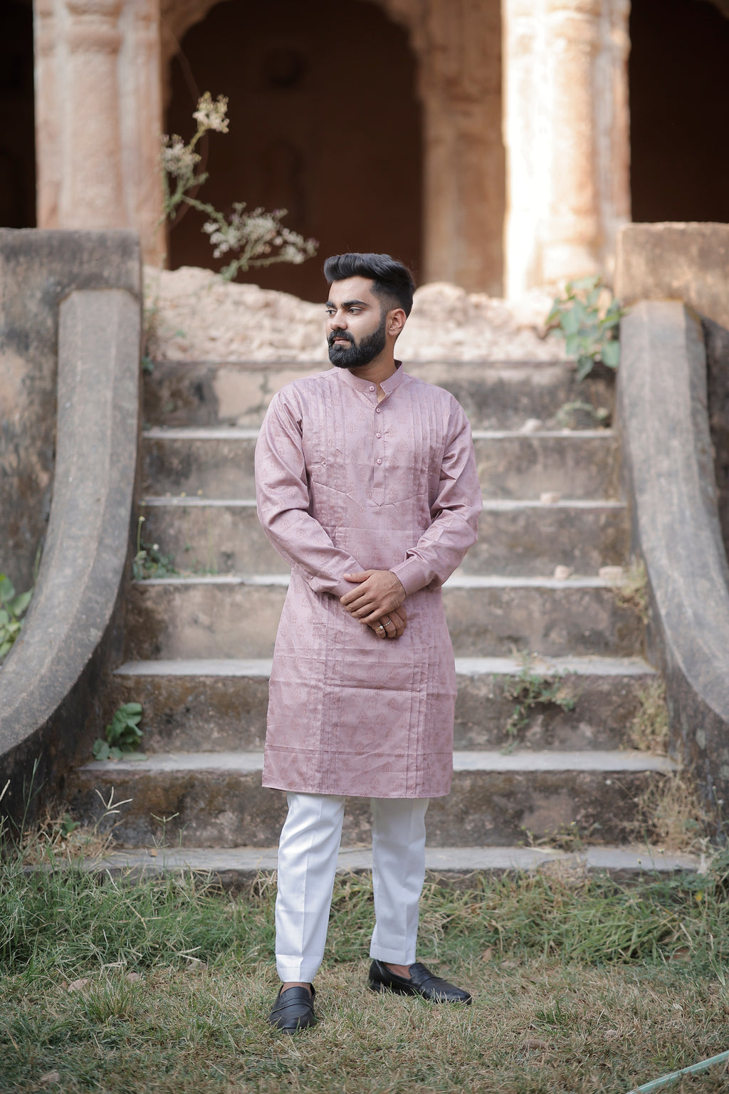 Onion Pink Pleated Kurta
