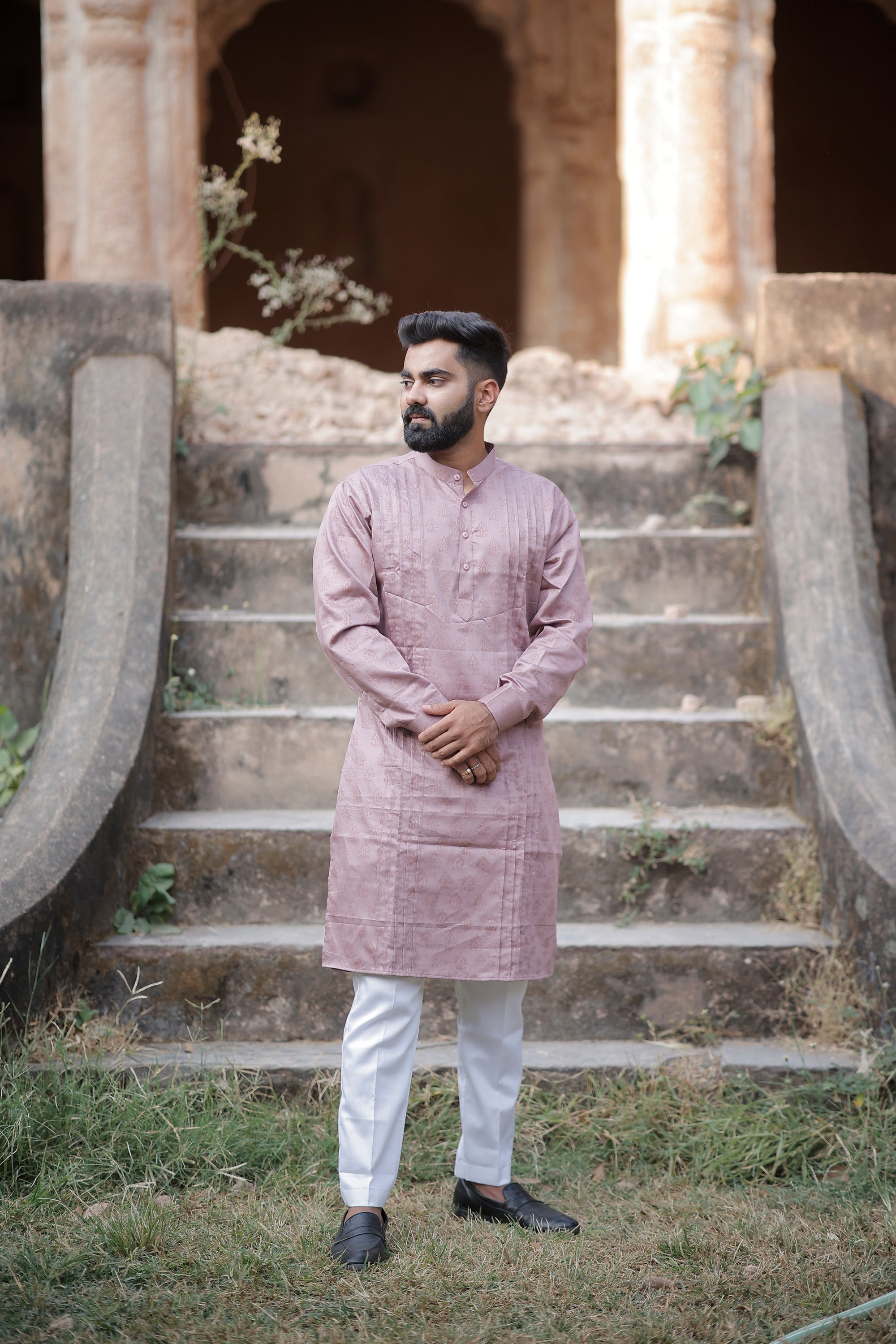 Onion Pink Pleated Kurta