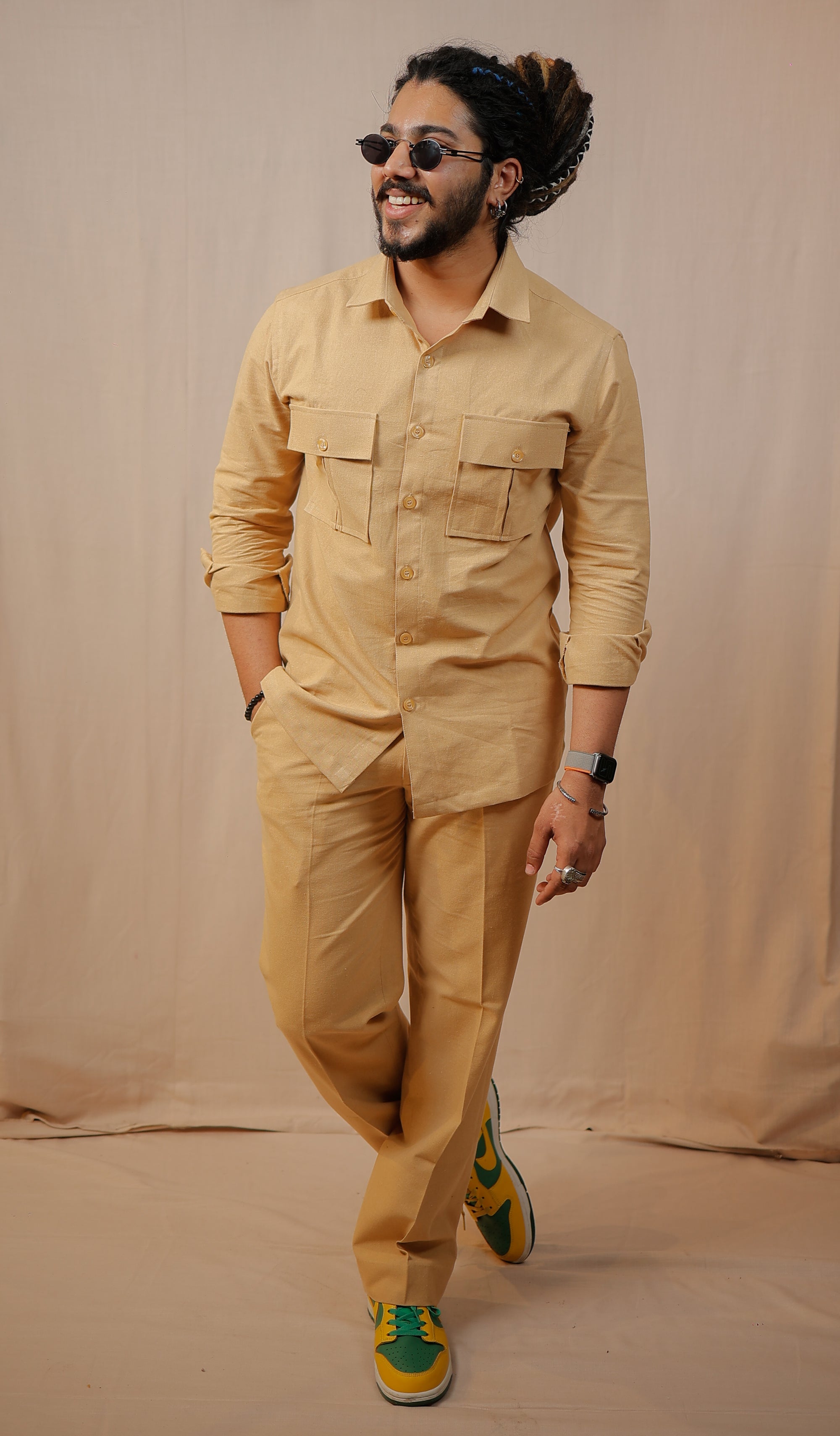 Solid Beige Colour-Blocked Co-Ord set