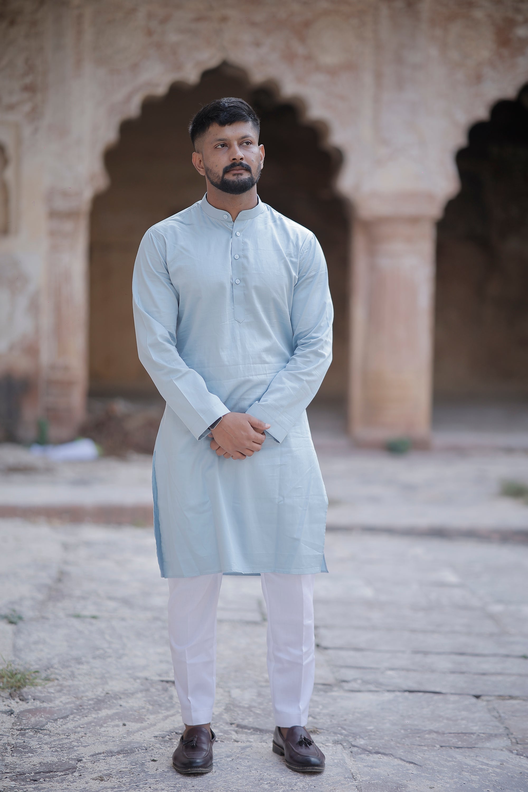 Poweder Blue Solid Kurta & Trouser Set