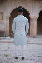 Powder Blue 3 Piece Kurta Jacket Set