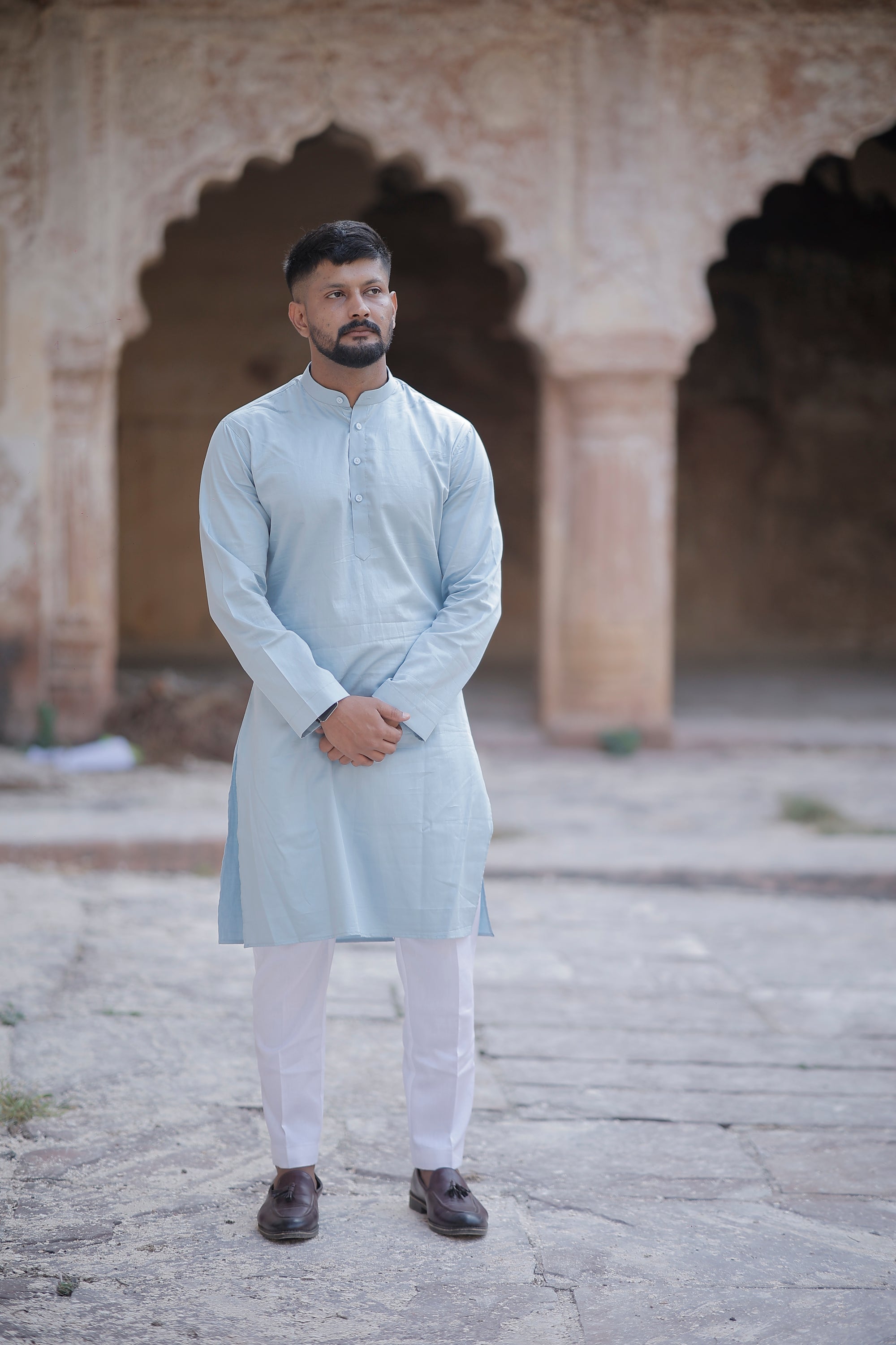 Poweder Blue Solid Kurta & Trouser Set