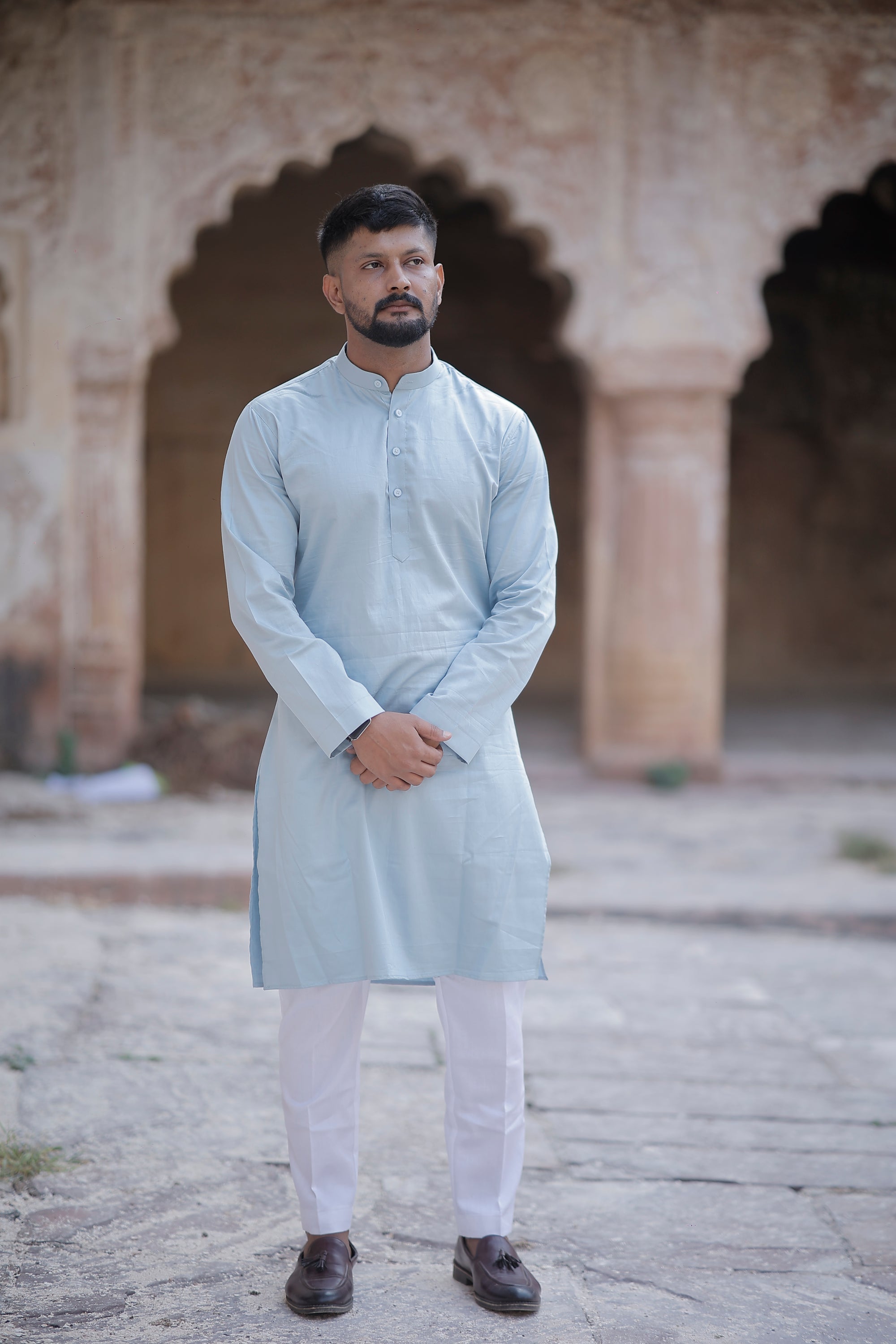 Poweder Blue Solid Kurta & Trouser Set