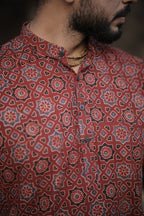 Maroon Ajrakh Printed Short Kurta