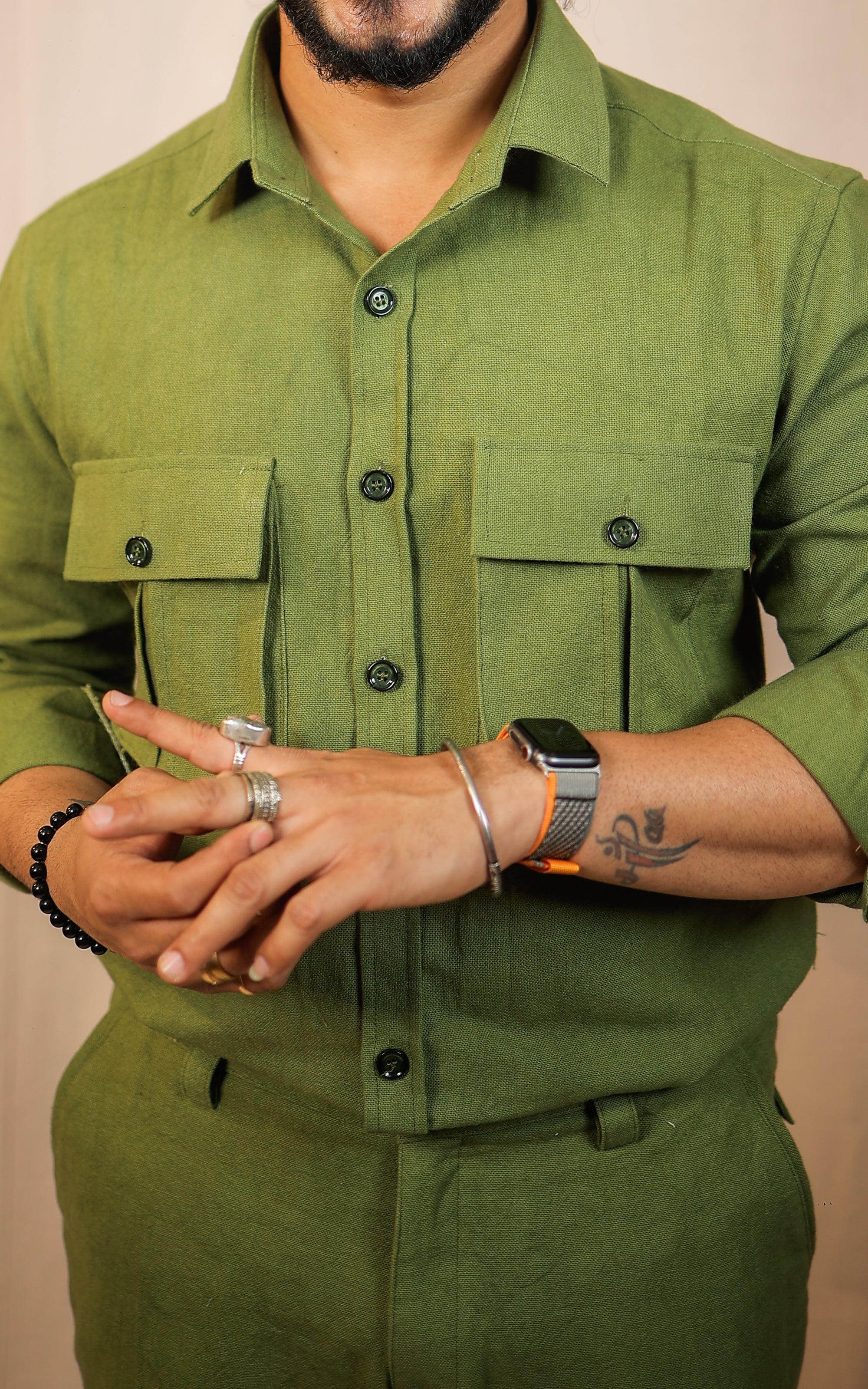 Olive Green cargo style shirt with pant Co-Ord set