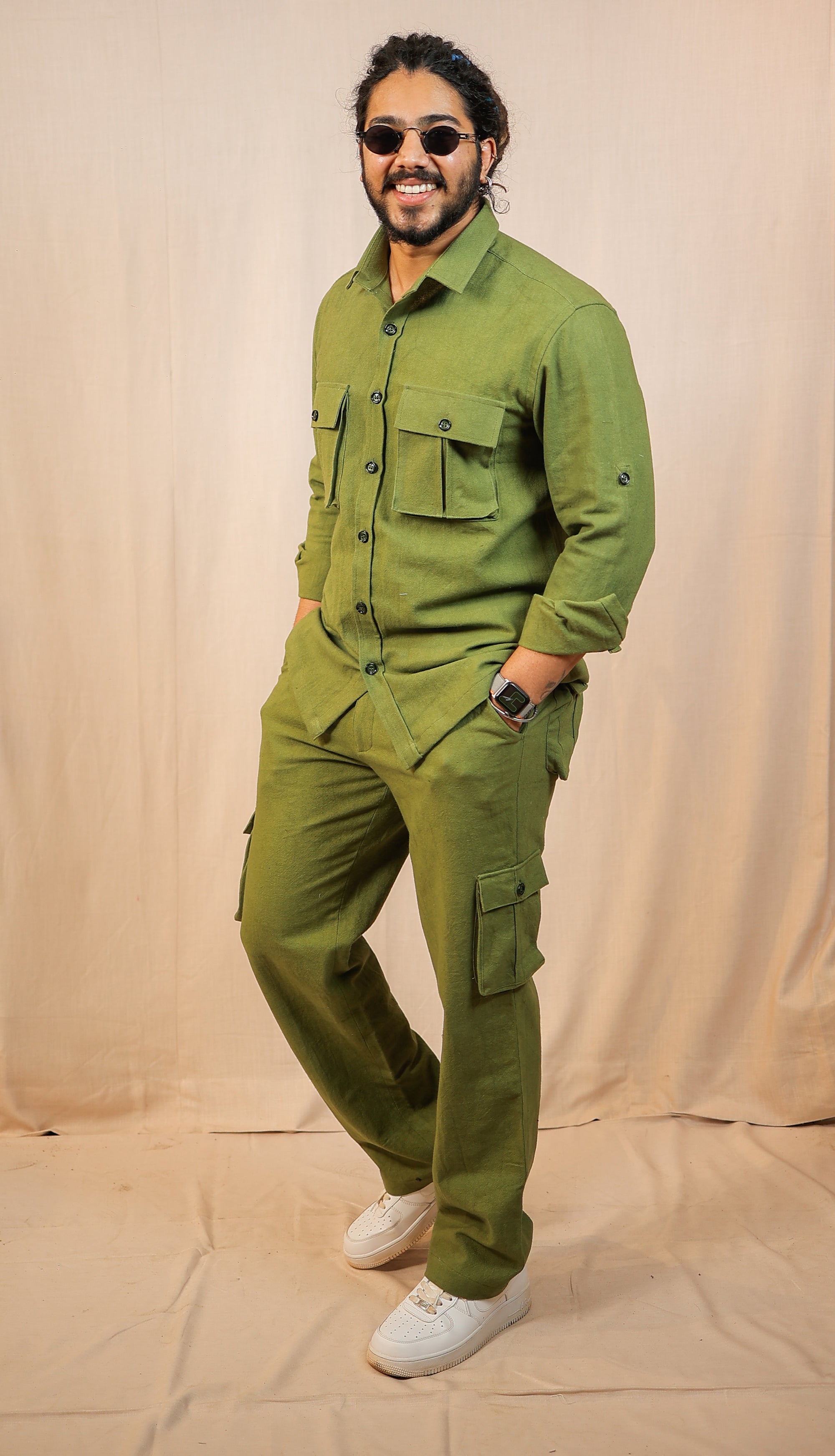 Olive Green cargo style shirt with pant Co-Ord set