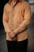 Splicing Hand Printed Beige Color Shirt