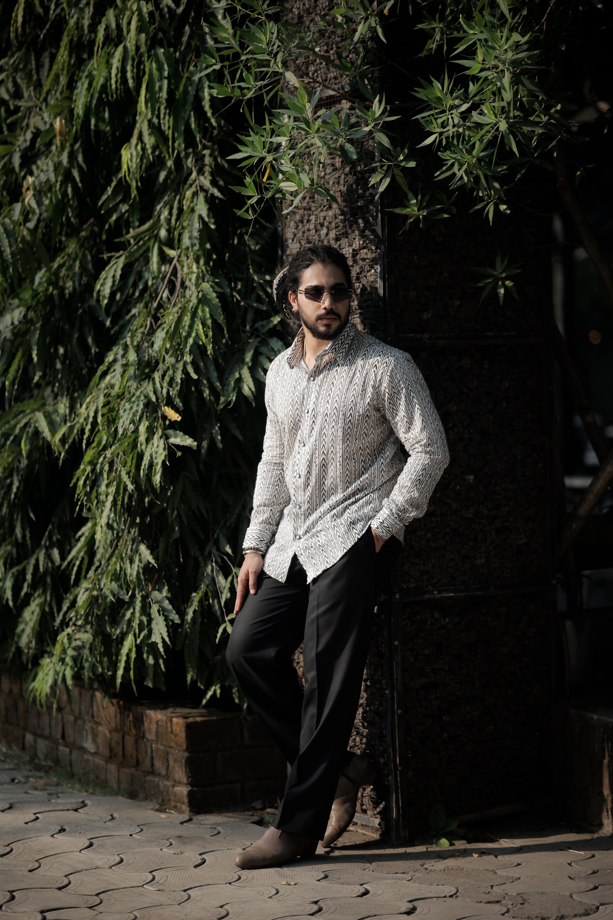 White & Black Tribal Geometric Printed Shirt