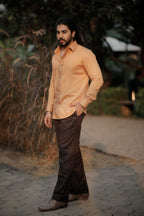 Splicing Hand Printed Beige Color Shirt