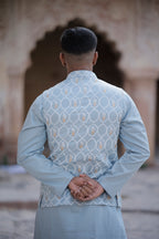 Powder Blue 3 Piece Kurta Jacket Set