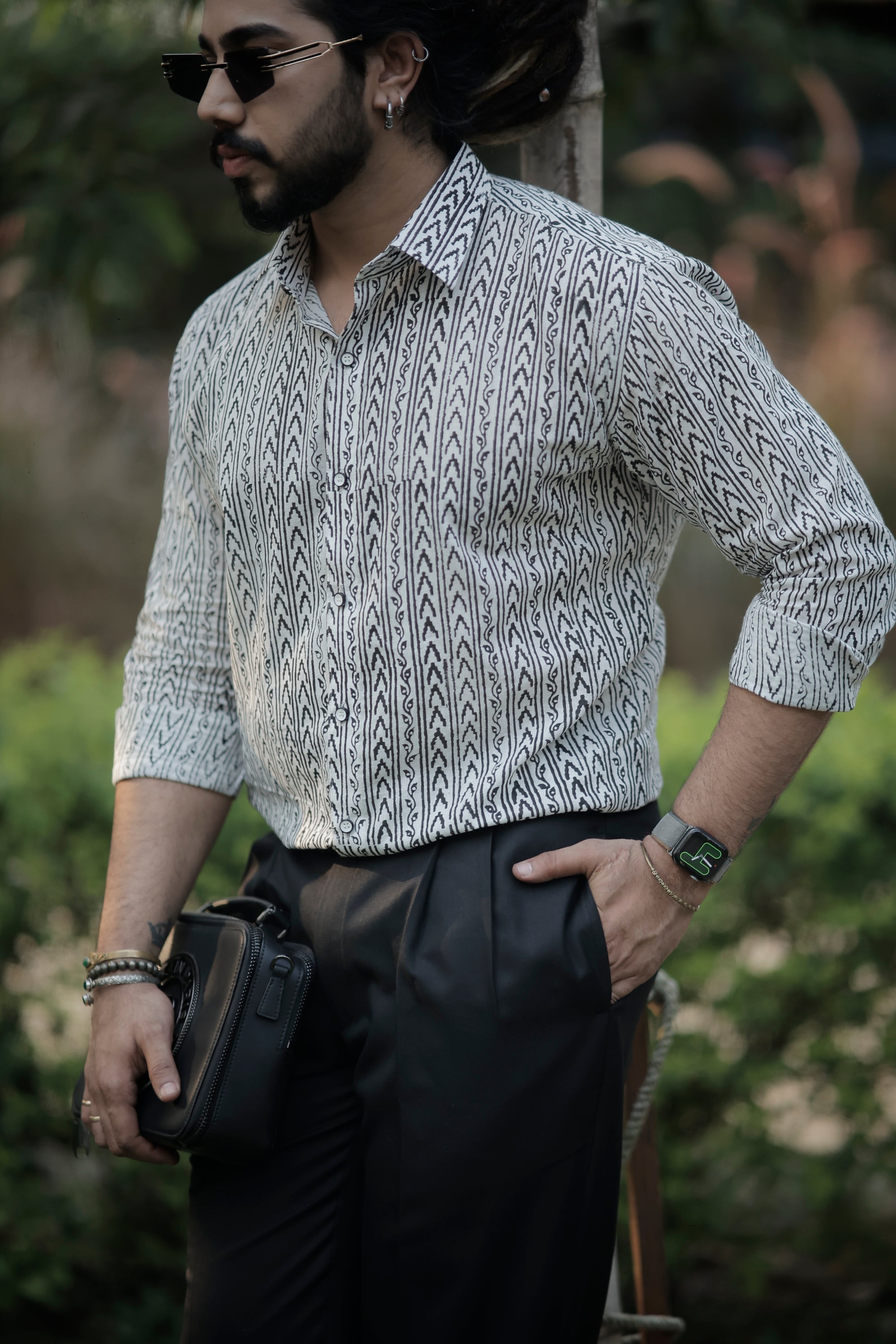 White & Black Tribal Geometric Printed Shirt