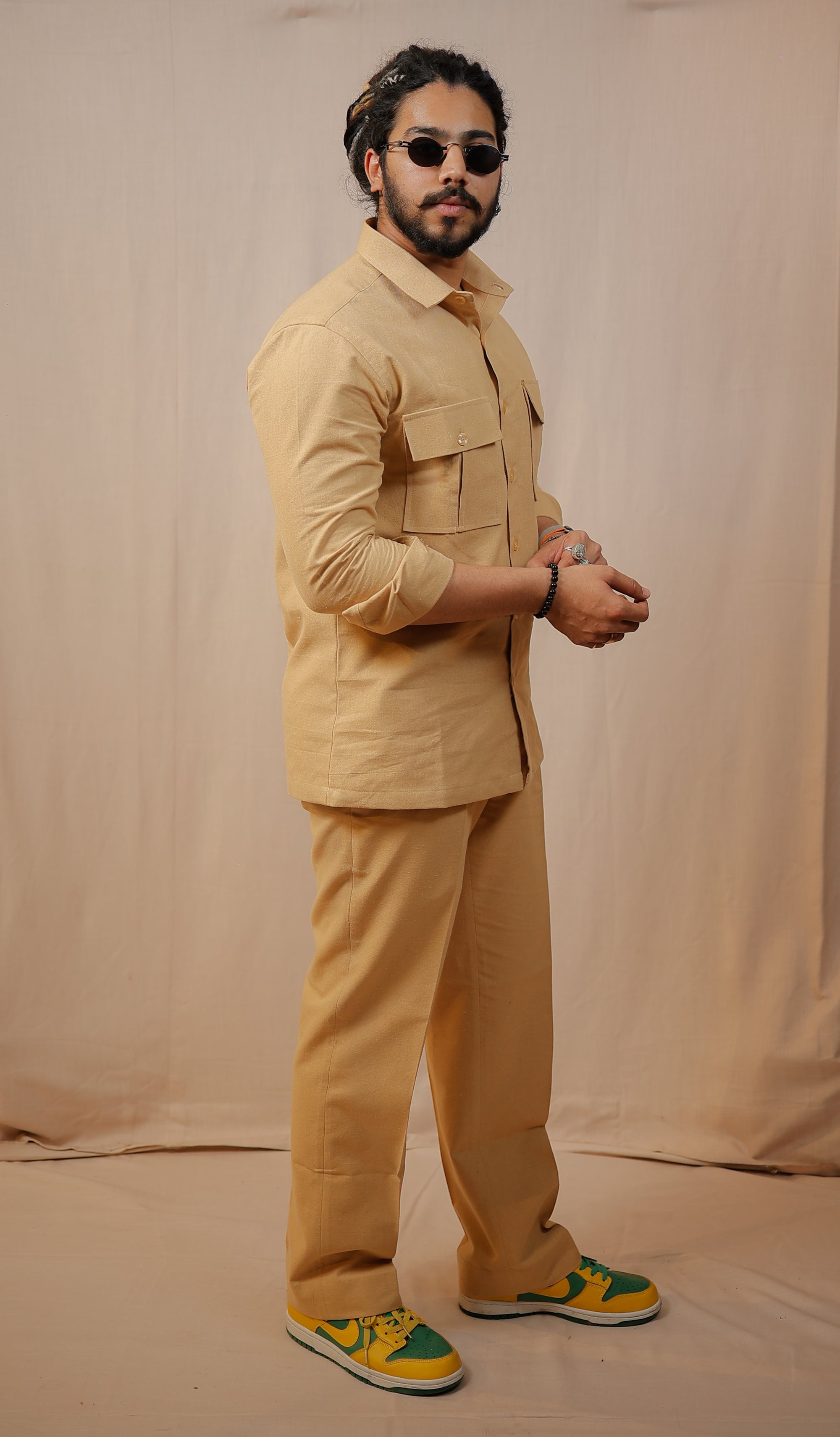 Solid Beige Colour-Blocked Co-Ord set