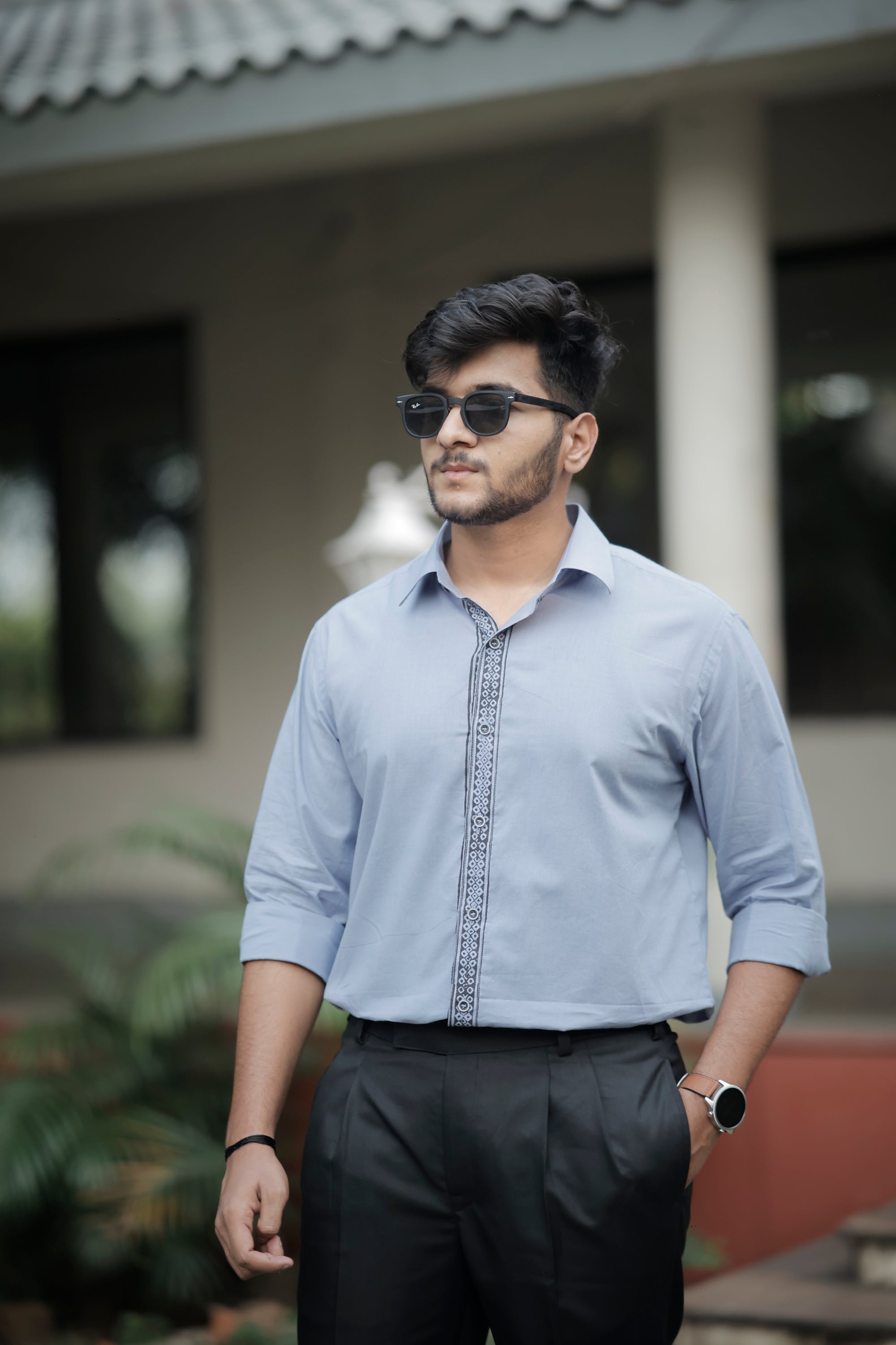 Splicing Hand Printed Gray Color Shirt