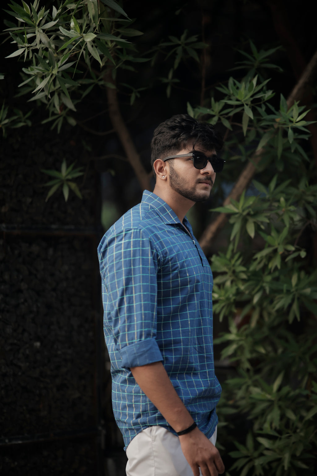 Yale Blue Hand Printed Checks Shirt