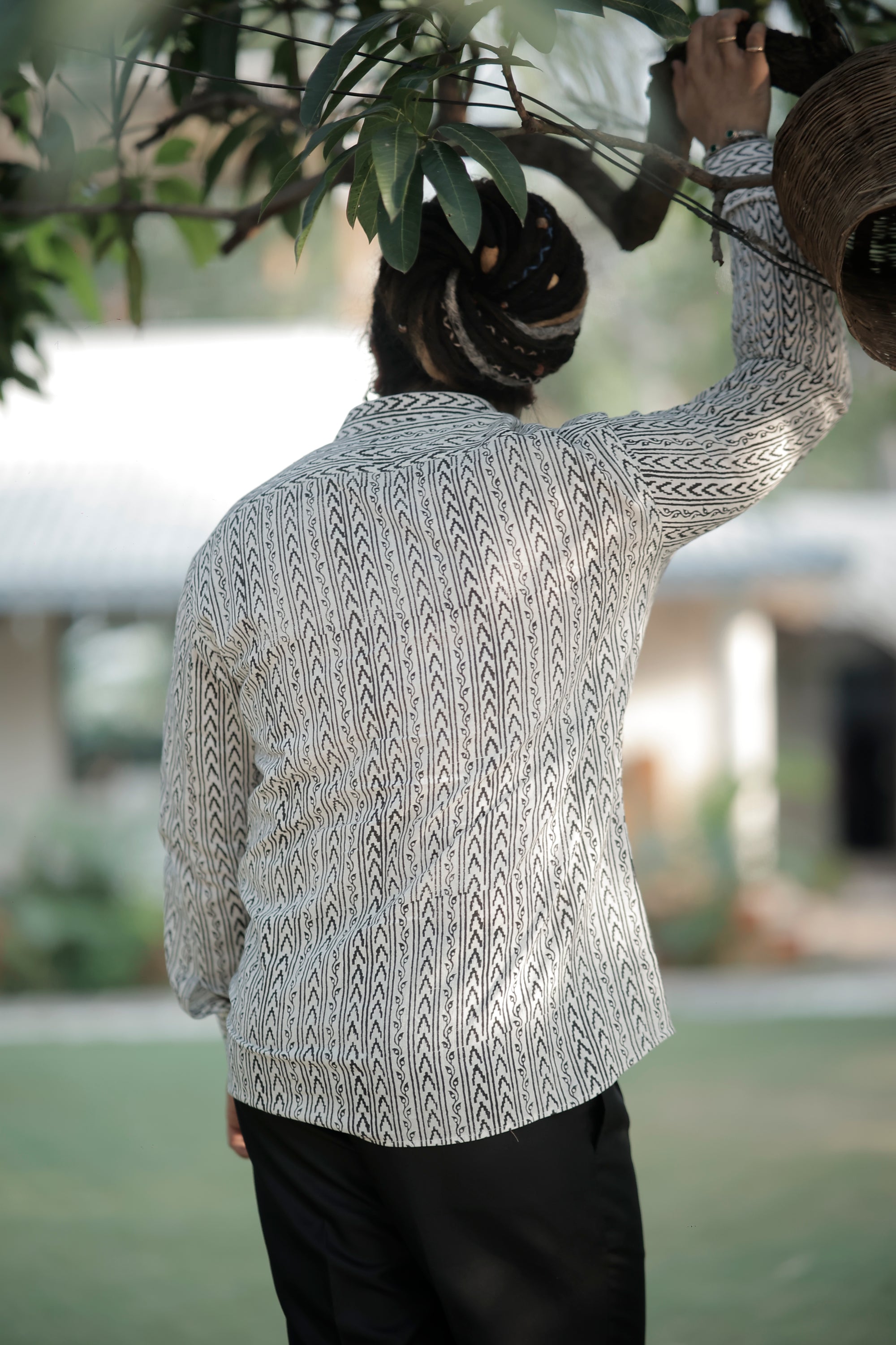 White & Black Tribal Geometric Printed Shirt